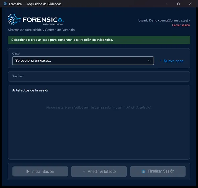 App de pendrive — grabación de sesión de adquisición en curso.