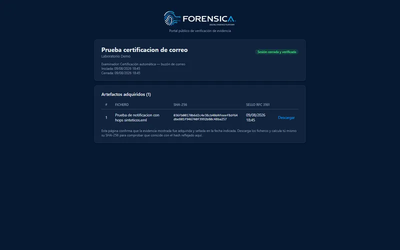 Portal público de verificación de una sesión, sin necesidad de cuenta
